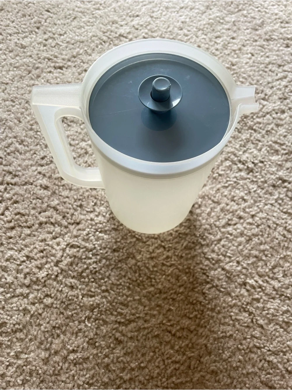 Tupperware Frosted White Pitcher with Blue Lid